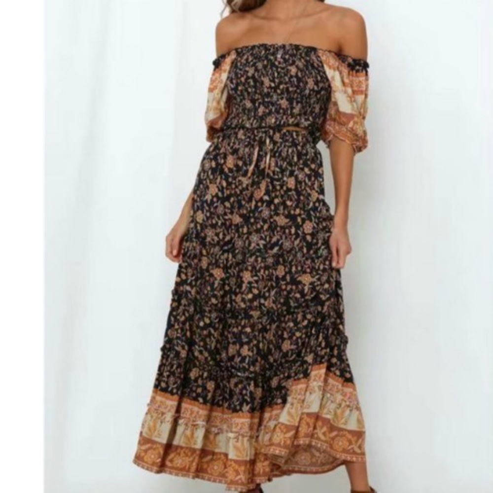 Bohemian floral boho crop top Maxi Skirt set - Picture 1 of 4